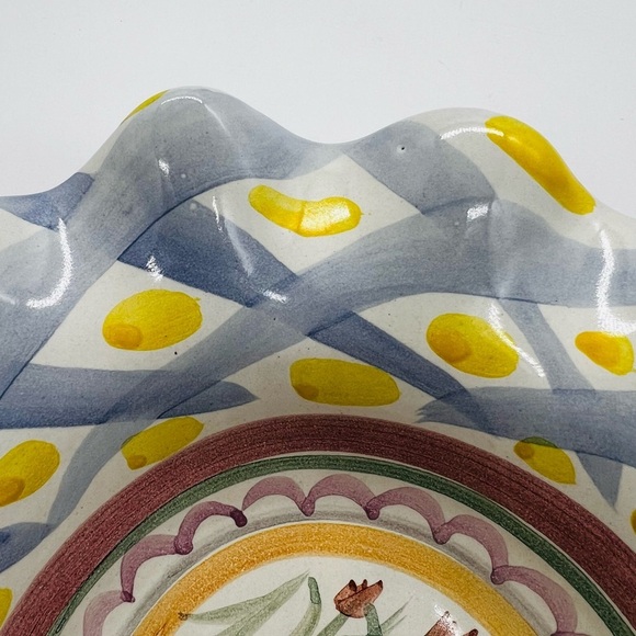 Mackenzie-Child’s Aalsmeer Vintage Aalsmeer Ruffled Blue and Yellow Ceramic Bowl - Picture 7 of 9